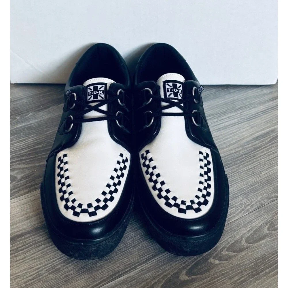 Tuk 12 Black Leather Creeper Sneaker White $90